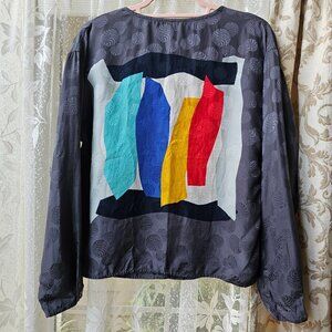 Jerry Regenbogen Vintage 80s 90s 100% Silk Printed Longsleeve Blouse Top, S